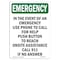 Signmission Safety Sign, OSHA EMERGENCY, 18" Height, Aluminum, In The Event Of An Use, Portrait OS-EM-A-1218-V-10514 - alternate 1